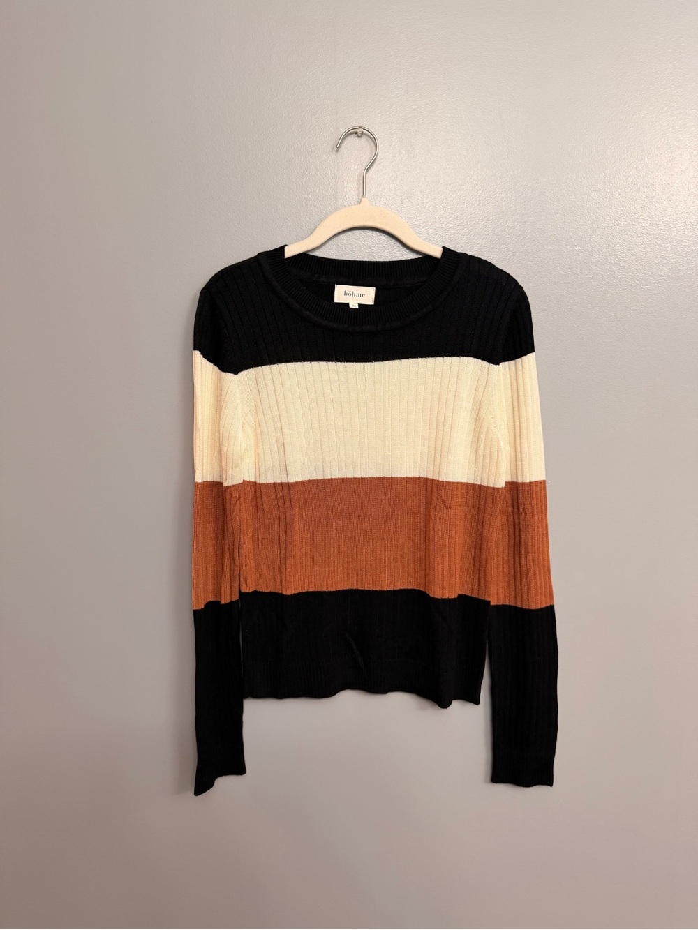 Bohme Black and Cream Ribbed Colorblock Sweater